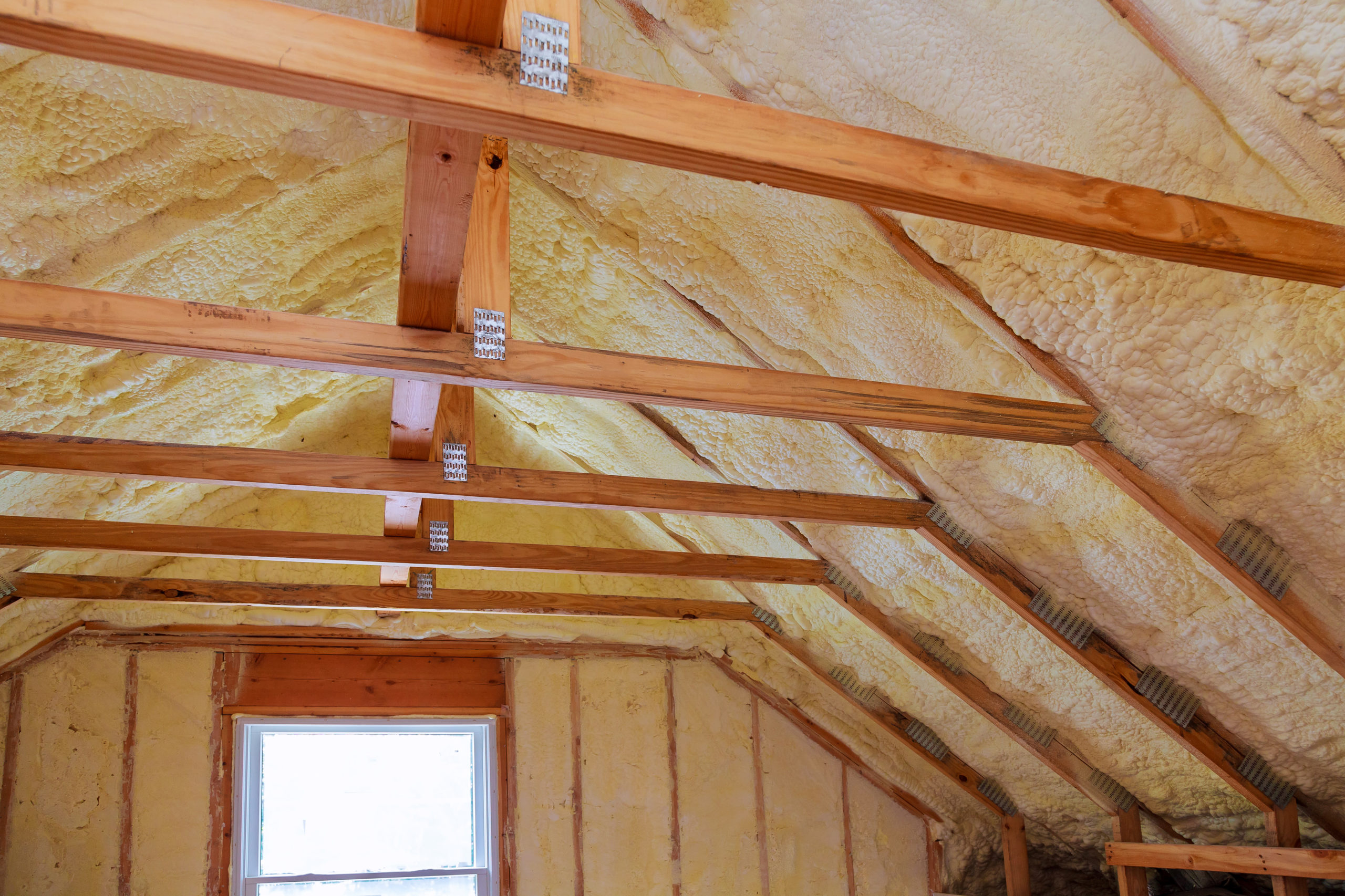 fiberglass insulation in an attic